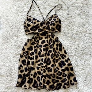 *NWOT* Baby Doll Padded Cheetah Print Cut Out Dress  W/ Adjustable Straps Sz Sml